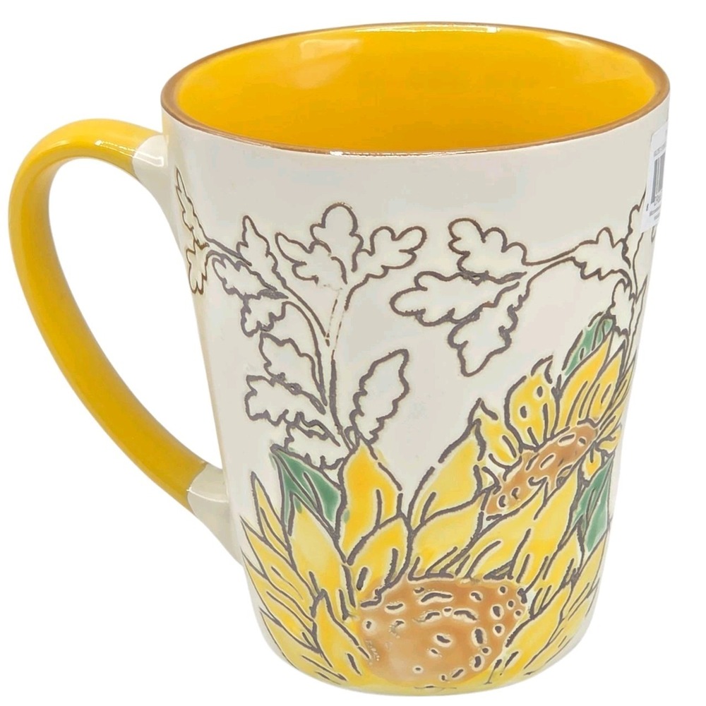 Spectrum Designz Hand Painted Fall Sunflower Embossed Ceramic‎ Coffee Mug 16oz
